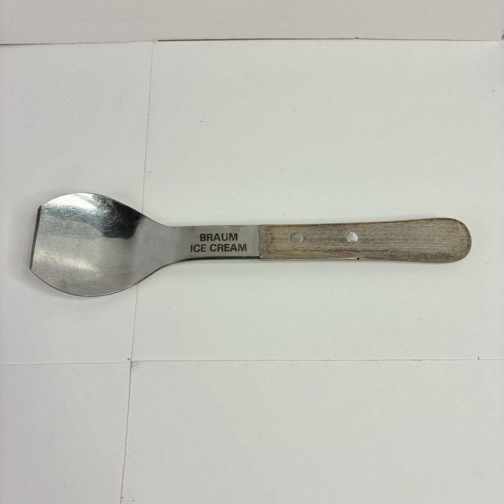 Vintage Braum's Ice Cream Scoop Spade Spoon Stainless Braums Wood Handle Vernon